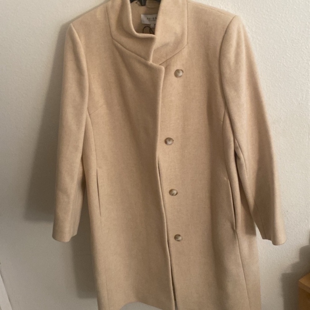 REISS Marcie Wool Blend Mid Length Coat Stone Color - Picture 11 of 16